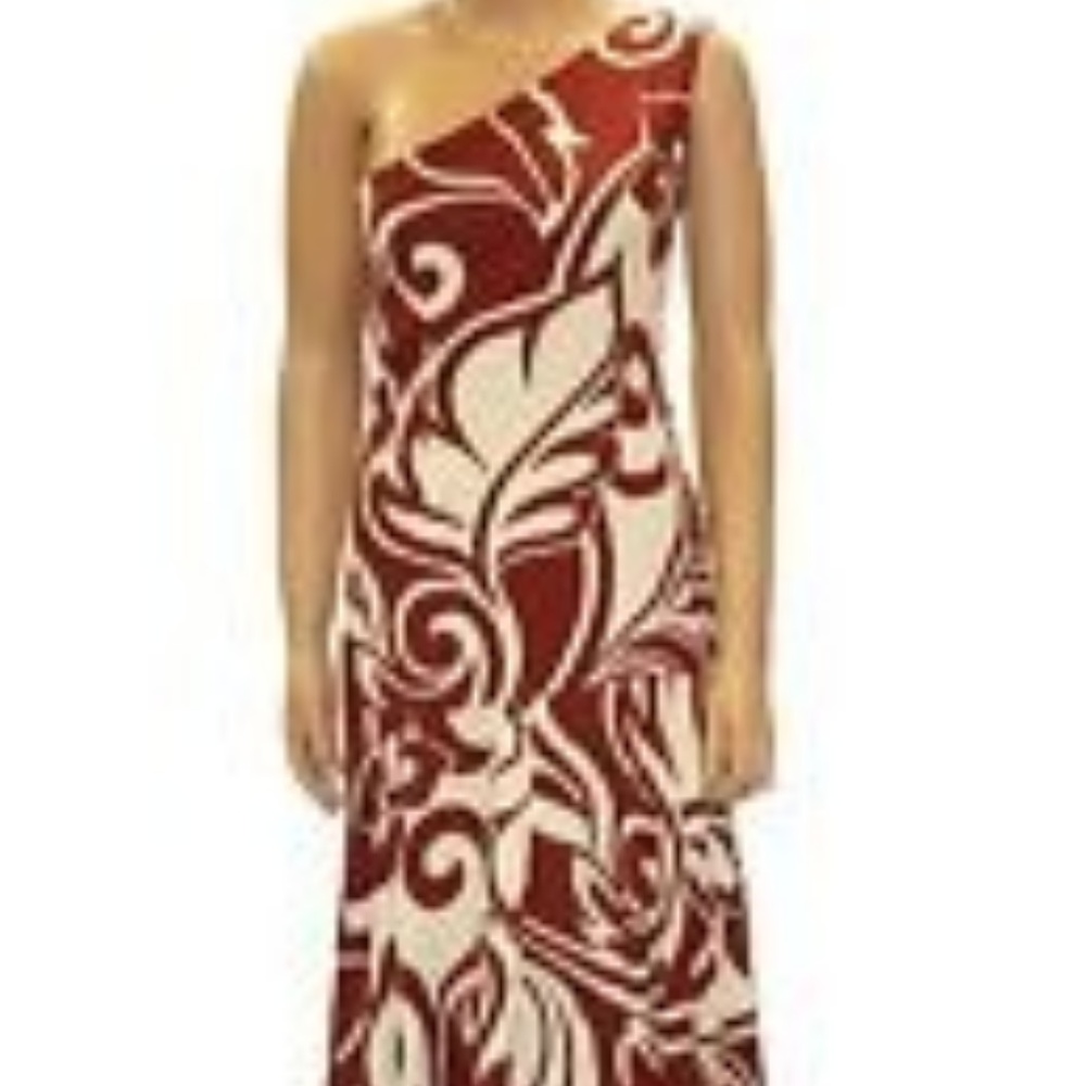 Hawaiian theme one shoulder dress, drop waist